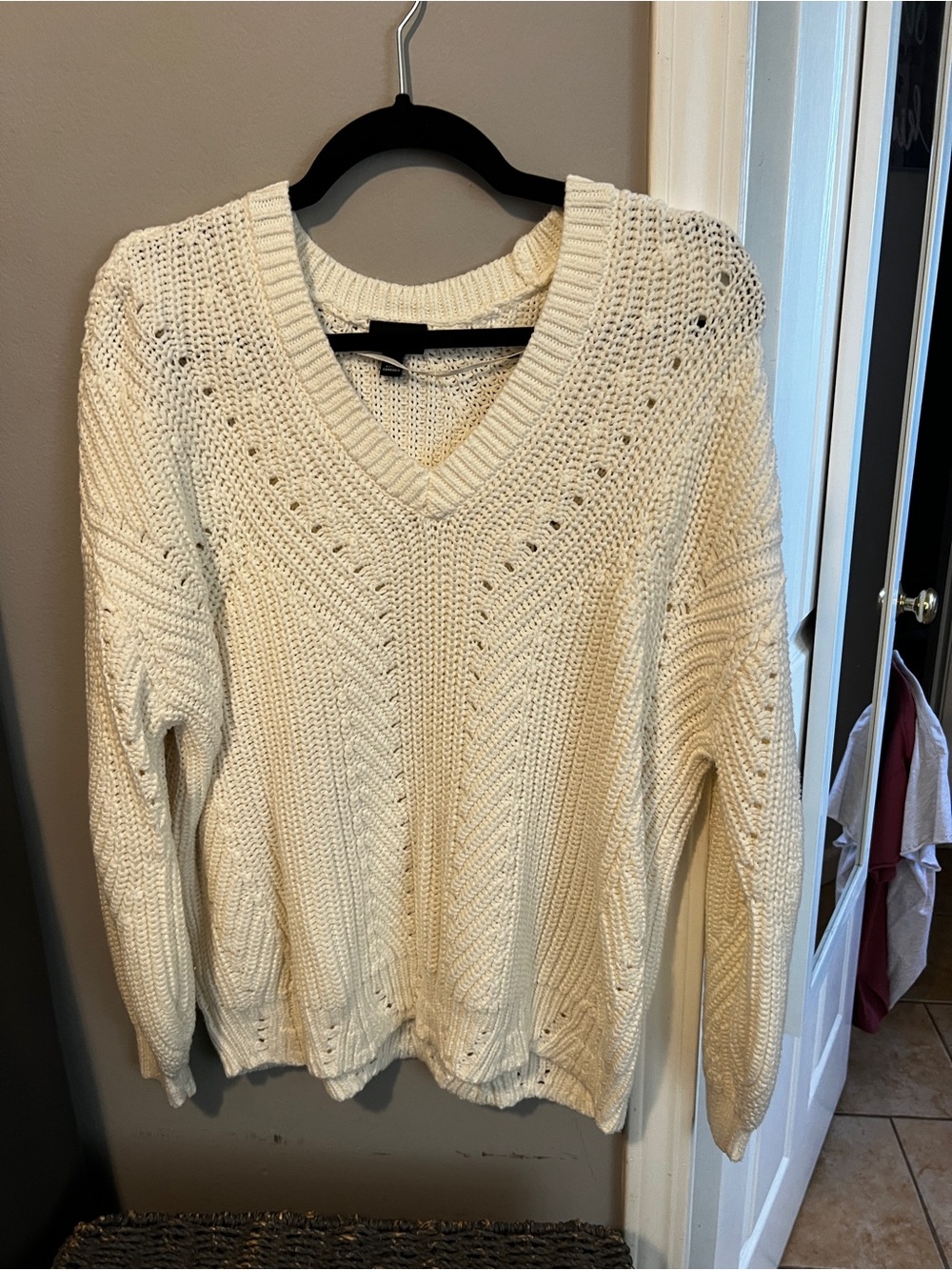 Classic white V‑Neck Cable Knit Sweater - Women by Torrid
